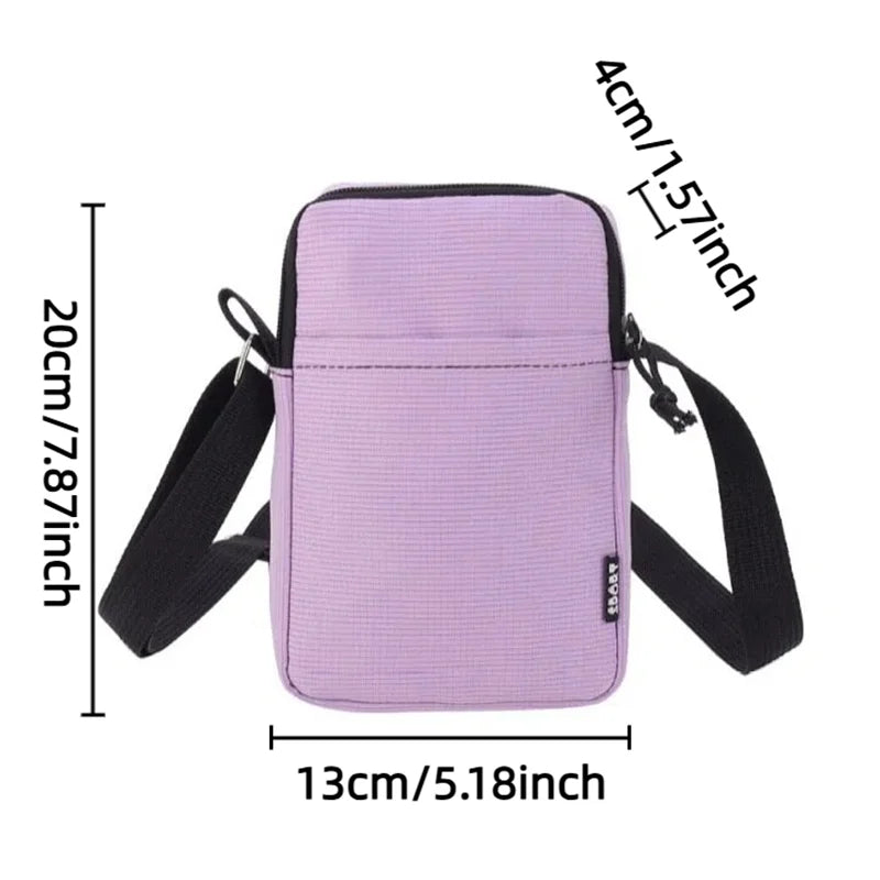 New Fashionable Mini Phone Pouch Square Vertical Tote Bag Simple Shoulder Bag Portable Lightweight Canvas Coin Crossbody Bag