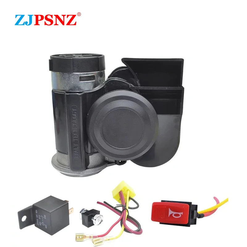 12V Compact Dual-tone Horn Electric Air Horn Super Loud Honking Horn Waterproof For Motorcycle Car Boat Modification
