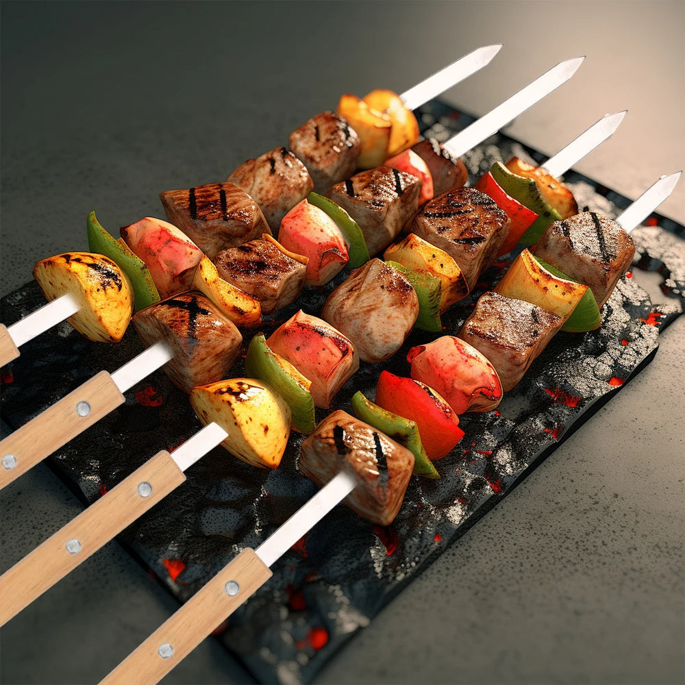 BBQ Skewers 340 Stainless Steel BBQ Long Skewers Outdoor BBQ Tools 6Pcs Professional Grilling BBQ Skewer