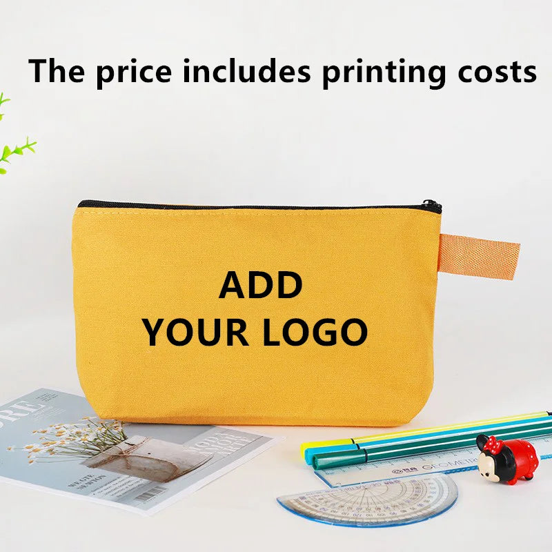 20/30/50/100bags/lot Customized Logo Colored Canvas Makeup Bag, Women's Handbag, Student Pencil Case 25x13x4.5cm