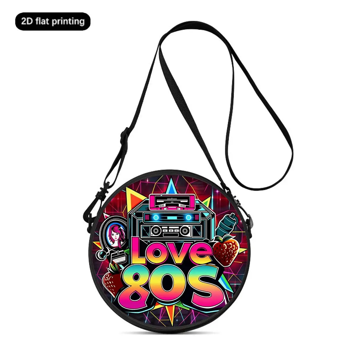 Radio Print Round Shoulder Bag Casual Messenger Bag Daily Adjustable Strap Crossbody Bag for Woman Best Gifts 2D Flat