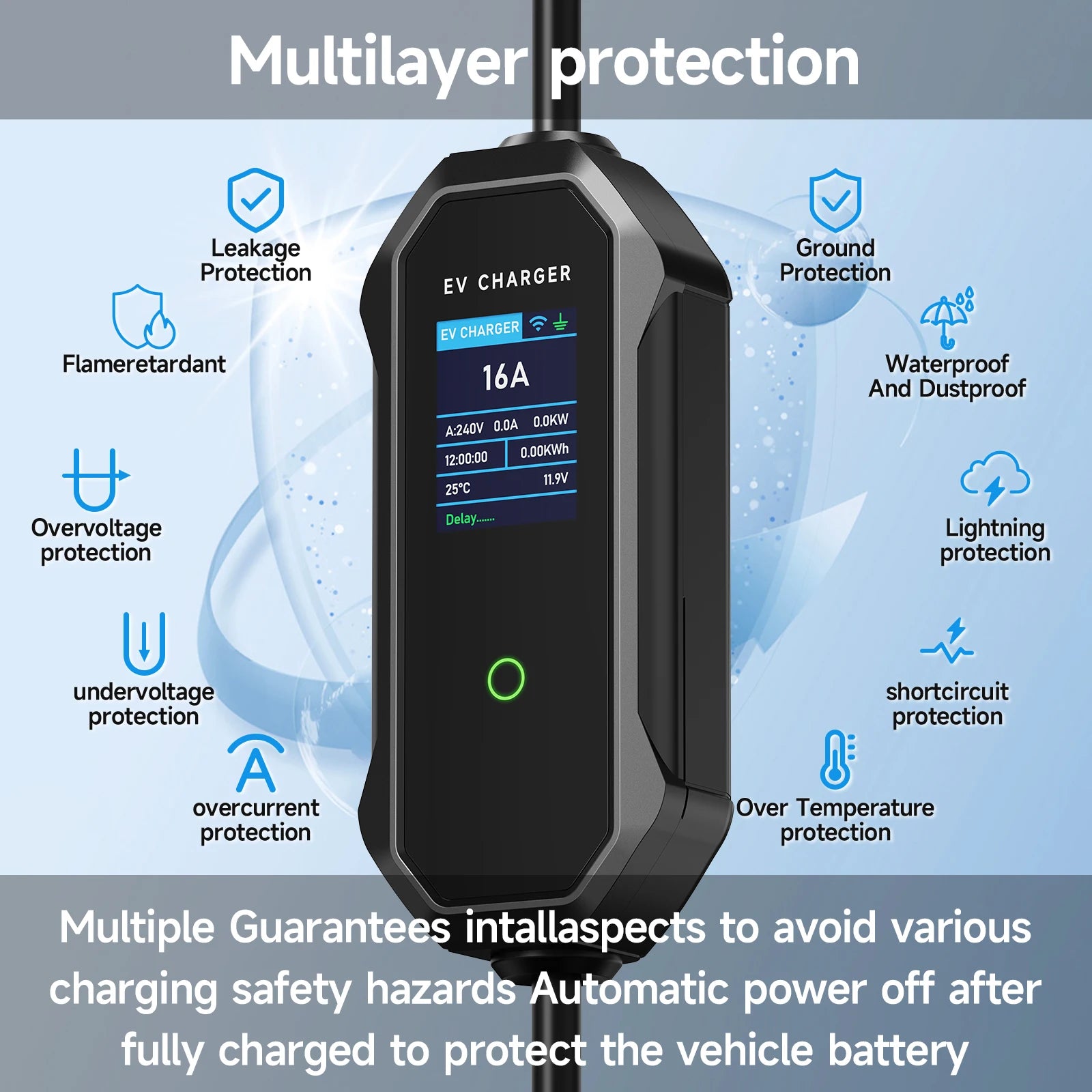 AFYEEV Type2 Portable EV Charger 11KW 16A 3 Phase GBT Electric Car Charger Wi-Fi APP Bluetooth Version Remote Control CEE Plug