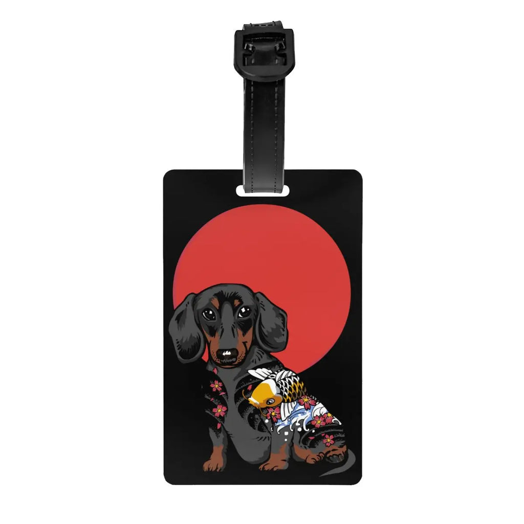 Custom Cute Dachshund Sausage Dog Luggage Tag With Name Card Puppy Animal Privacy Cover ID Label for Travel Bag Suitcase