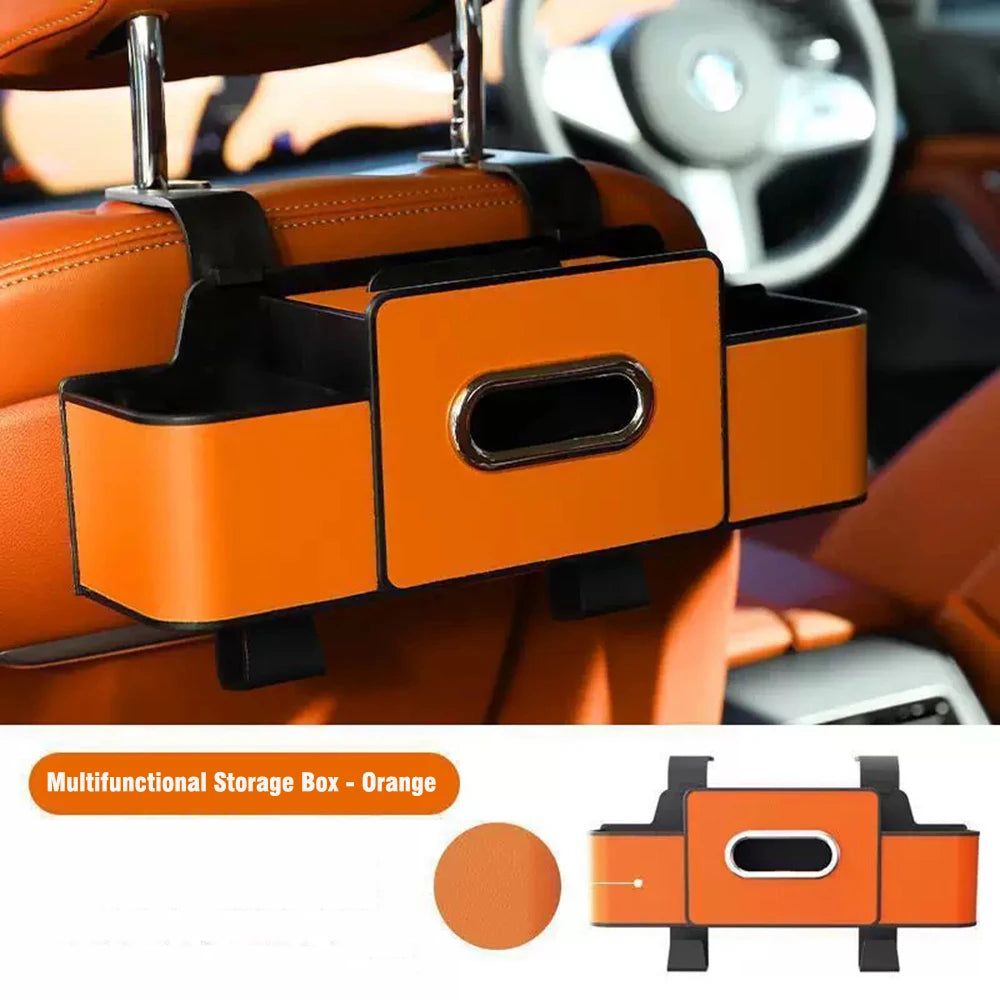 Car Backseat Car Organizer, Car Back Seat Storage Organizer with Tissue Box 2 Cup Holders Phone Stand and Hooks