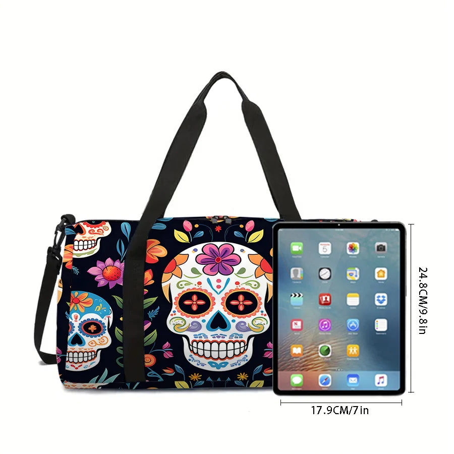 Colorful Skull Large Capacity Travel Duffels Bag for Boy/Girl Children Best Gift 2D Flat Cartoon Leisure Fitness Bag