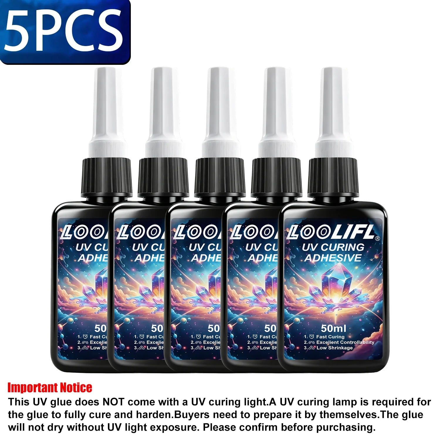 Uv Glue Super Transparent Invisible Adhesive, Craft Glue, Fast Drying, Strong Bonding, Uv Curing Glue, Waterproof, High Temperature Resistant, Suitable for DIY Crafts, Handmade Jewelry/Ornaments, Model Building, Glass, Acryli