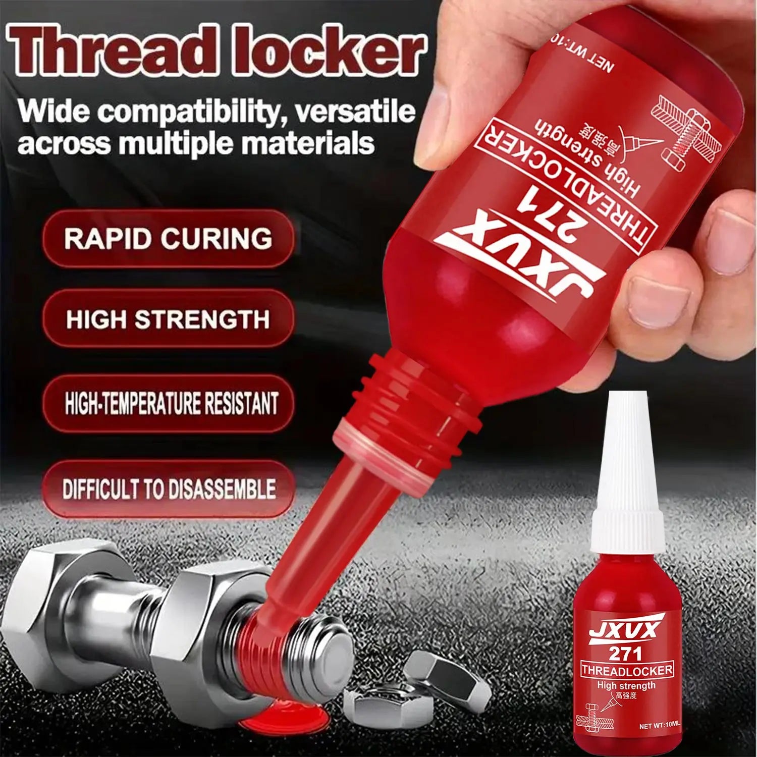 JXVX 271 Threadlocker High Strength Red Thread Locking Agent Sealant 50ml Anaerobic Glues Anti Loose Screw Glues Fastening Quickly Cured Threadlocker Adhesive for Screw 1-10pcs.