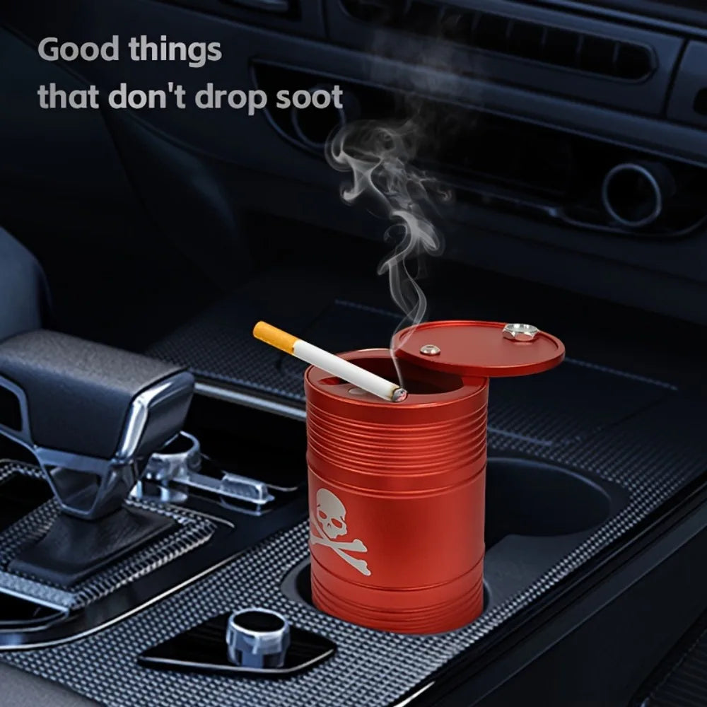 Skull Head Printing Car Ashtray Portable Windproof Cigarette Holder with Lid Creative Trendy Smoking Accessory for Home Office