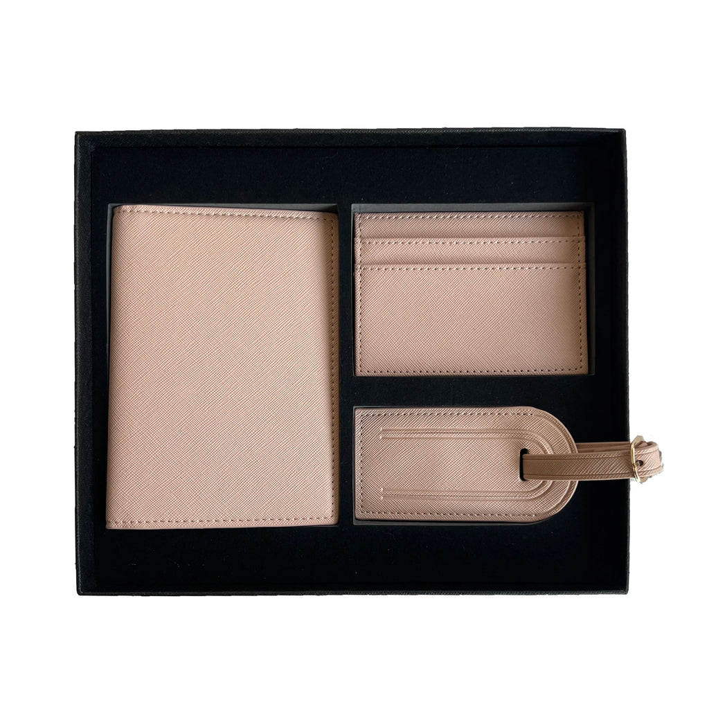 Free Custom Name Initial Gift Box Set Classic Saffiano Pattern Passport Cover  Luggage Tag Cardholder Travel Accessories