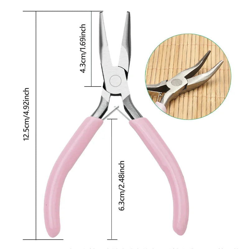 Cute Pink Color Handle Anti-slip Splicing and Fixing Jewelry Pliers Tools & Equipment Kit for DIY Jewelery Making Needlework