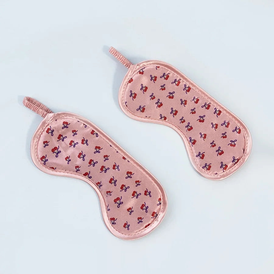 🌟 Top Rated! Pink Cherry Satin Eye Mask, Ultra-Soft Blackout Sleep Cover, Perfect for Naps, Flights & as a Universal Gift for A