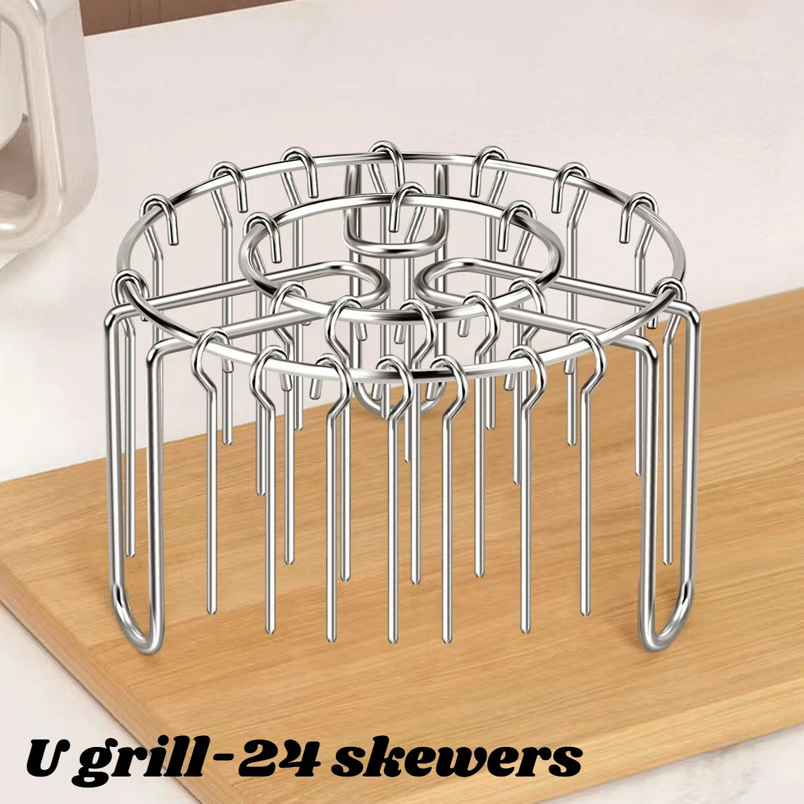 12/24/48 Skewers  Air Fryer Stainless Steel Grill Vertical Skewer Hanging Oven Kebab Rack Kebab Holder Kitchen Gadgets Grill