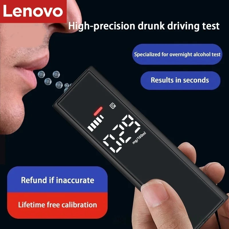 Lenovo Portable Digital Breathalyzer Alcohol Tester with LCD Display Rechargeable Pocket Breath Analyzer for Car Safety