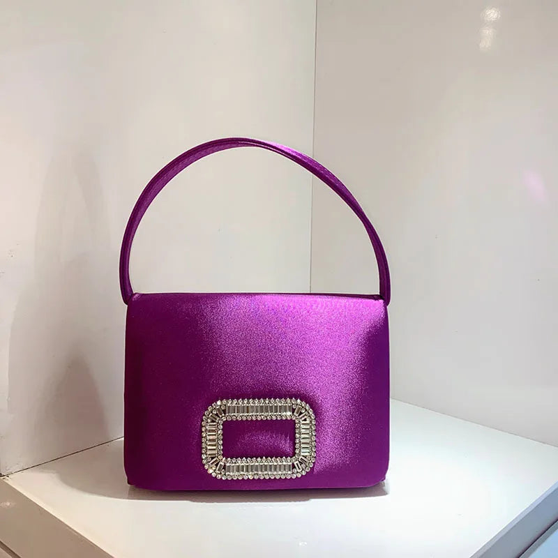 Luxury Diamond Square Button Women's Evening Bag Party Clutch Purses Satin Rhinestone Small Square Bag Chains Shoulder Bag Bolsa