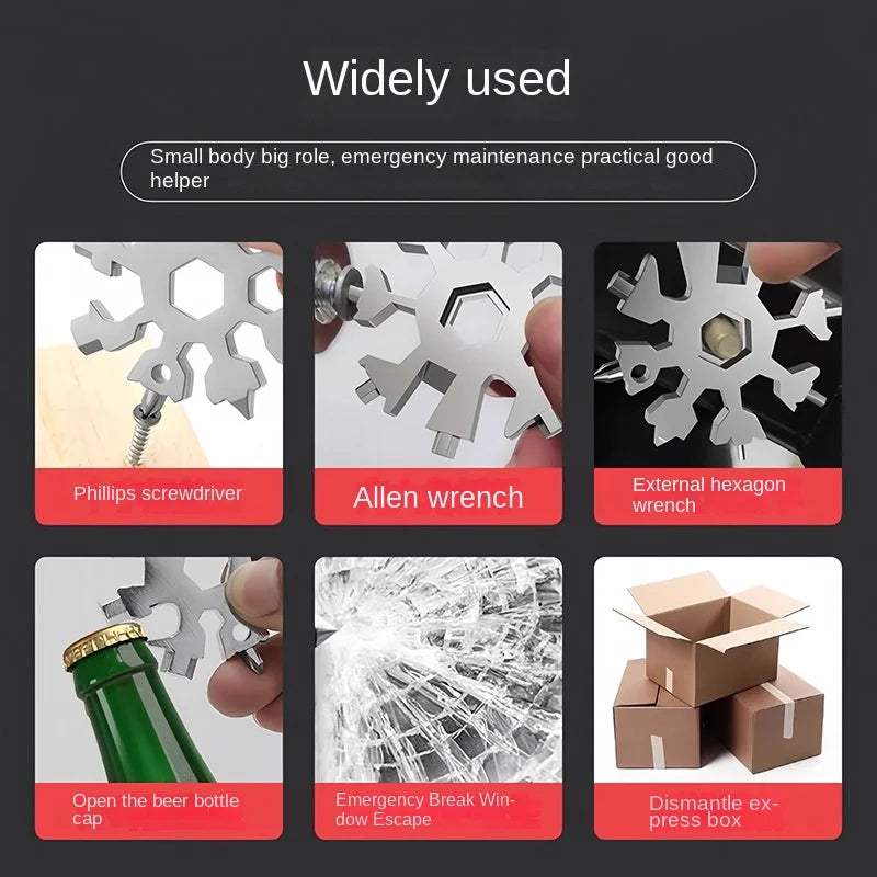 4233 Multifunctional Snowflake Wrench Keychain Portable Hexagon Thick High Carbon Steel Octagonal Mini Universal Wrench Tool