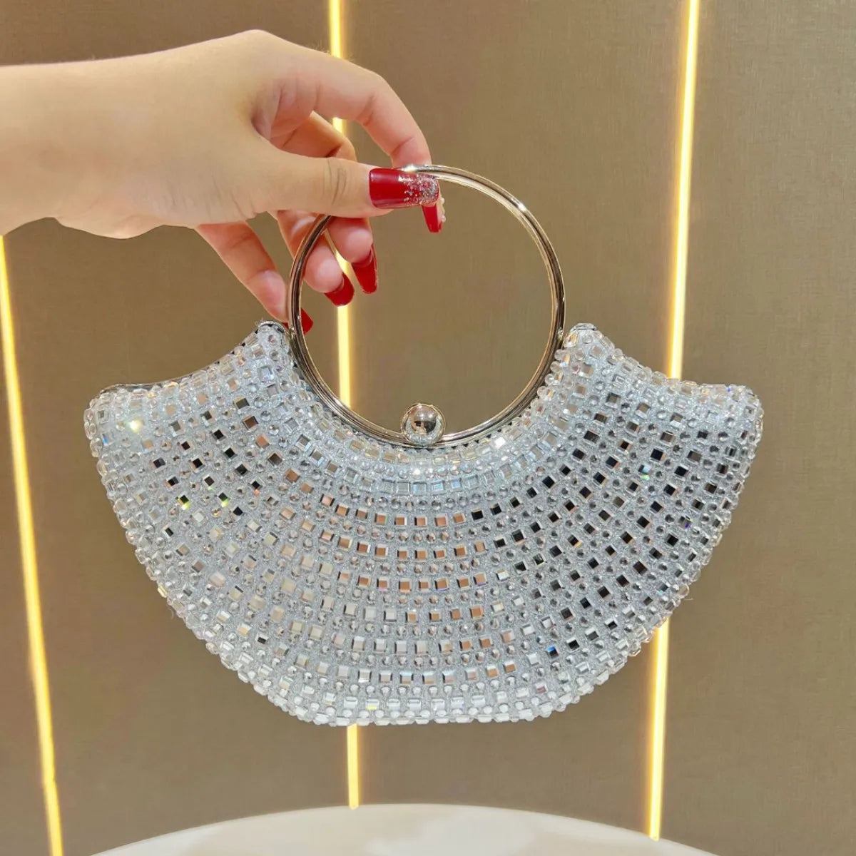 Elegant Diamond Embedded Women's Evening Bag Luxury Full Diamond Design Party Wedding Handbag Wallet Mobile Pocket Crossbody Bag