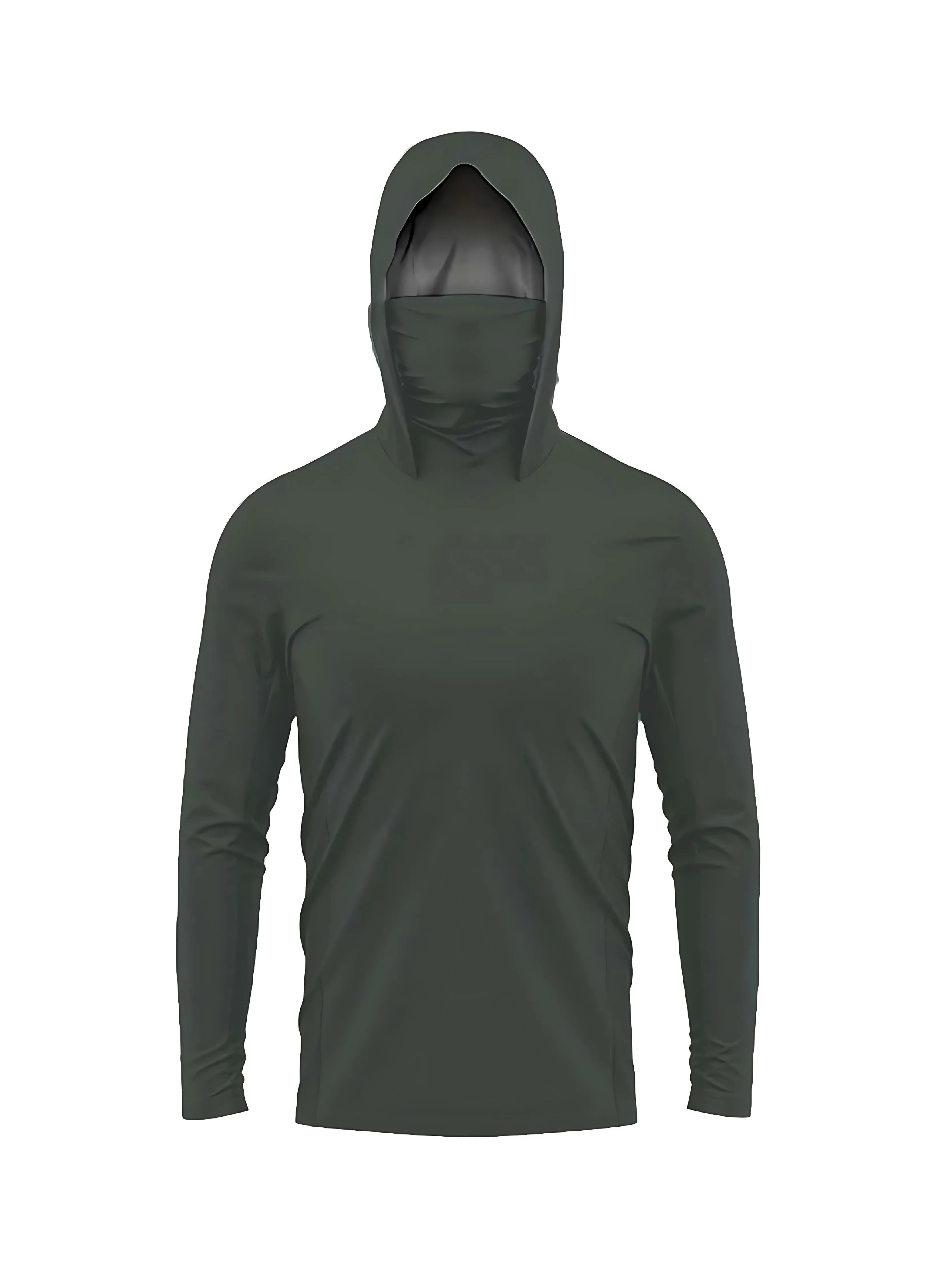 Men's long-sleeved T-shirt with sun protection hooded jacket protective mask one-piece outdoor long-sleeved cap shirt