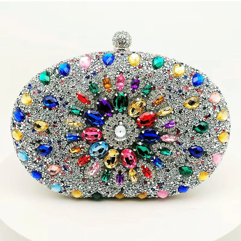 Alirattan 2026 New Flower Rhinestones Evening Bags Metal Prom Clutch Diamonds Clutch Chain Shoulder Handbags