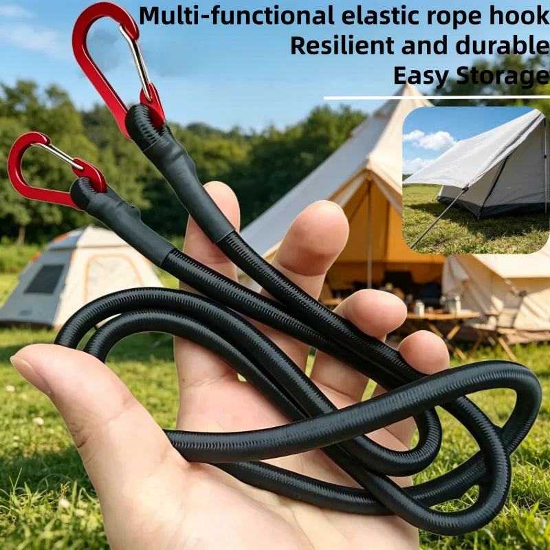 For Camping Tent, Suitcase, Bicycle, Cooler - Heavy Duty Rope & Safety Hook Locks, Adjustable Elastic Strap 8mm Bungee Cord