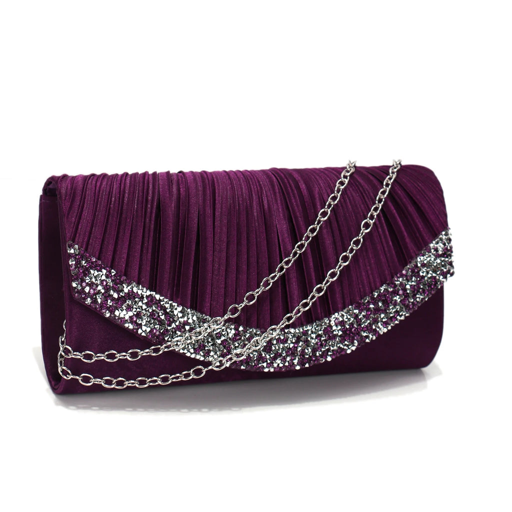 Glitter Envelope Desing Women Evening Bags Satin Shoulder Chain Handbags Rhinestones Luxury Prom Banquet Purse