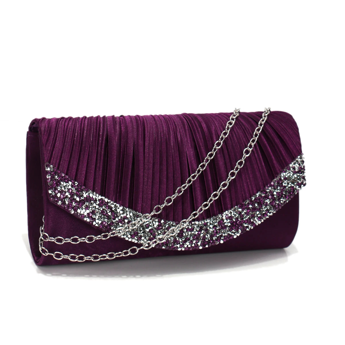 Glitter Envelope Desing Women Evening Bags Satin Shoulder Chain Handbags Rhinestones Luxury Prom Banquet Purse