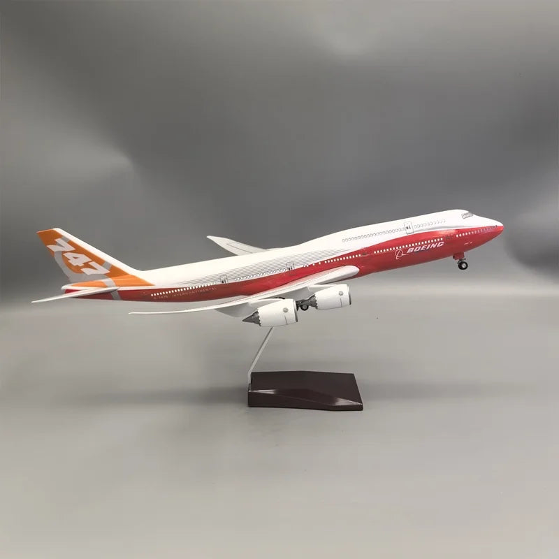 47CM 1:160 Scale Diecast Model Civil Airliner Prototype Aircraft Red Boeing 747-8 Airplane With Light Collection Display Gifts
