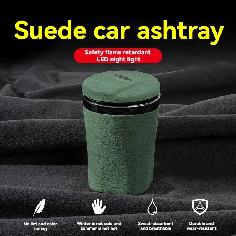 Car Suede Ashtray With Blue-Ray LED Light Creative Ceramic Ashtray Cigarette Holder with logo For BYD Equation Leopard 5 2023 +