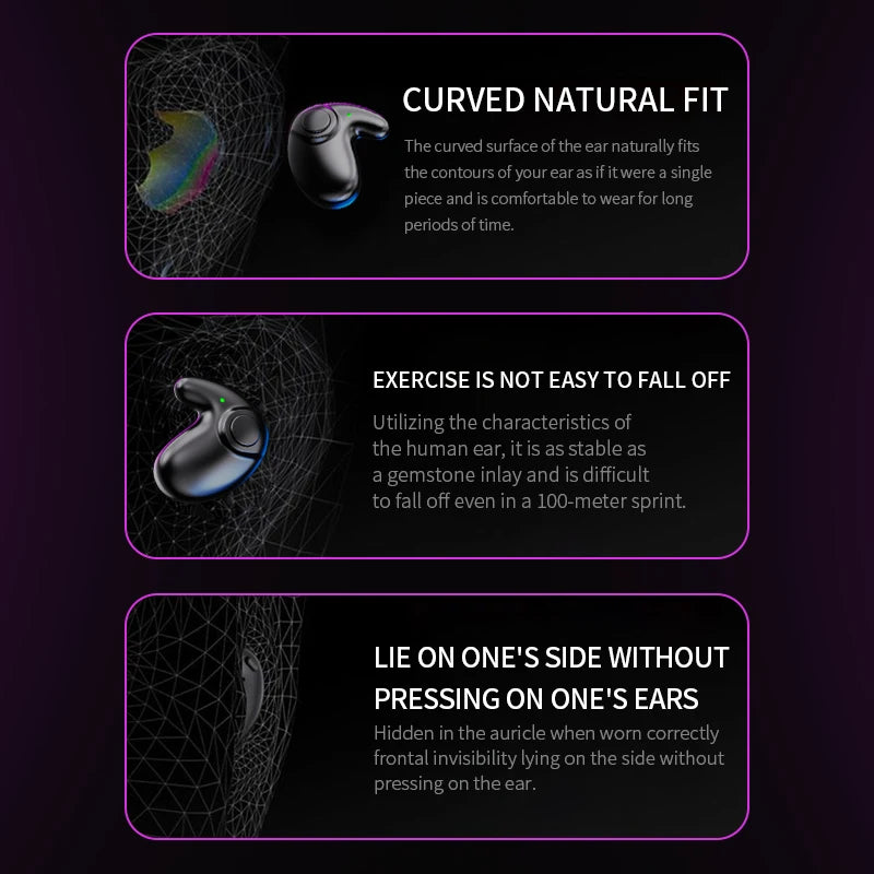 Invisible Sleep Earbuds Mini Wireless Earphones Bluetooth 5.3 Headphones HiFi Stereo Sports Noise Reduction Headsets