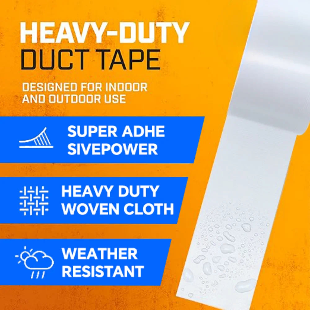 White Heavy Duty Tape, Waterproof, No Residue - White Duct Tape Heavy Duty Waterproof for Home, DIY, B2B Projects, and Repairs