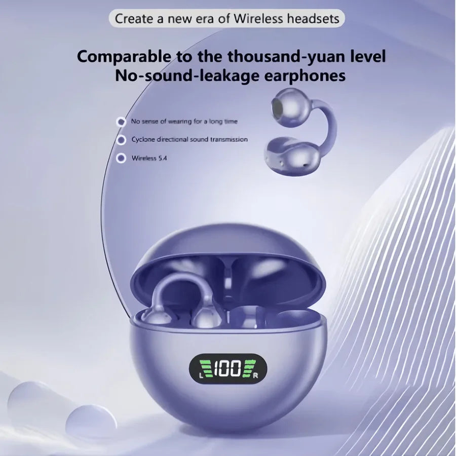 New TWS Bone Conduction Earphones Bluetooth 5.3 Earbuds Clip on Ear Comfortable Sport Digital Display Headsets for smartphones