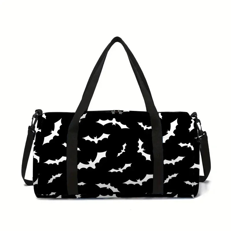 White Bat Black Large Capacity Luggage Bag for Boy and Girls Best Gifts 2D Flat Cartoon Travel Duffels Hand Bag for Children