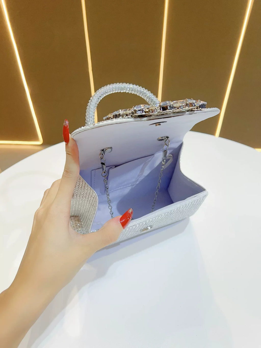 Luxury Fashion Satin Square Bag Glitter Rhinestones Diamond Evening Bag Women's Handbag Wedding Party Clutch Purse Shoulder Bag