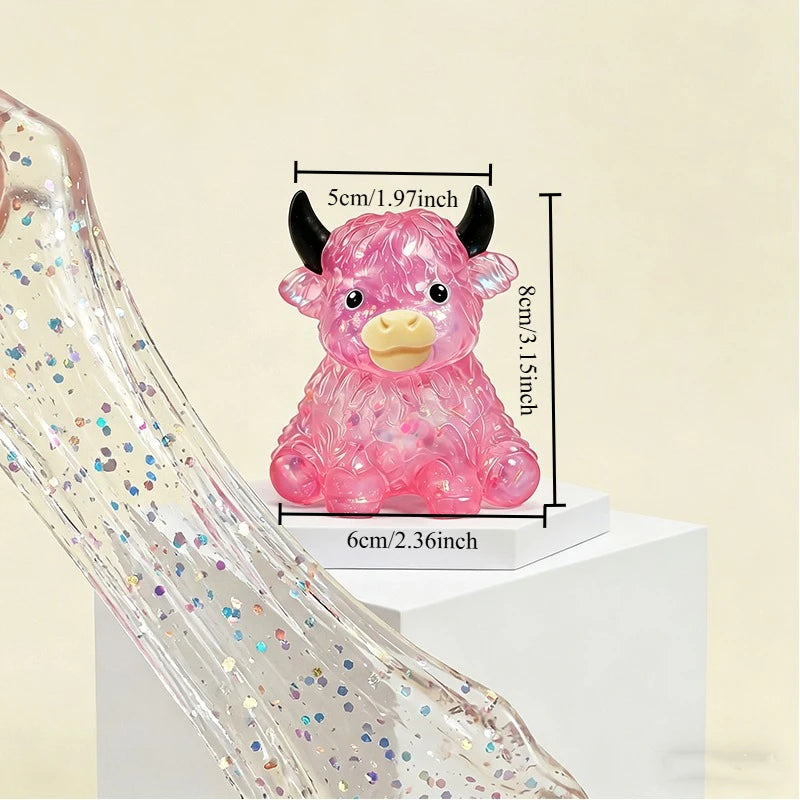 Cute Maltose Squishy Glitter Highland Cow Squeeze Toys Soft Animal Slow Rising Anti Stress Relieve Anxiety Sensory Fidget Toy