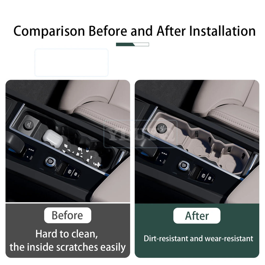 For Volvo XC60 Integrated Center Console Full-Cover Cup Sleeve Silicone Mat Car Storage Box Car Interior Accessories