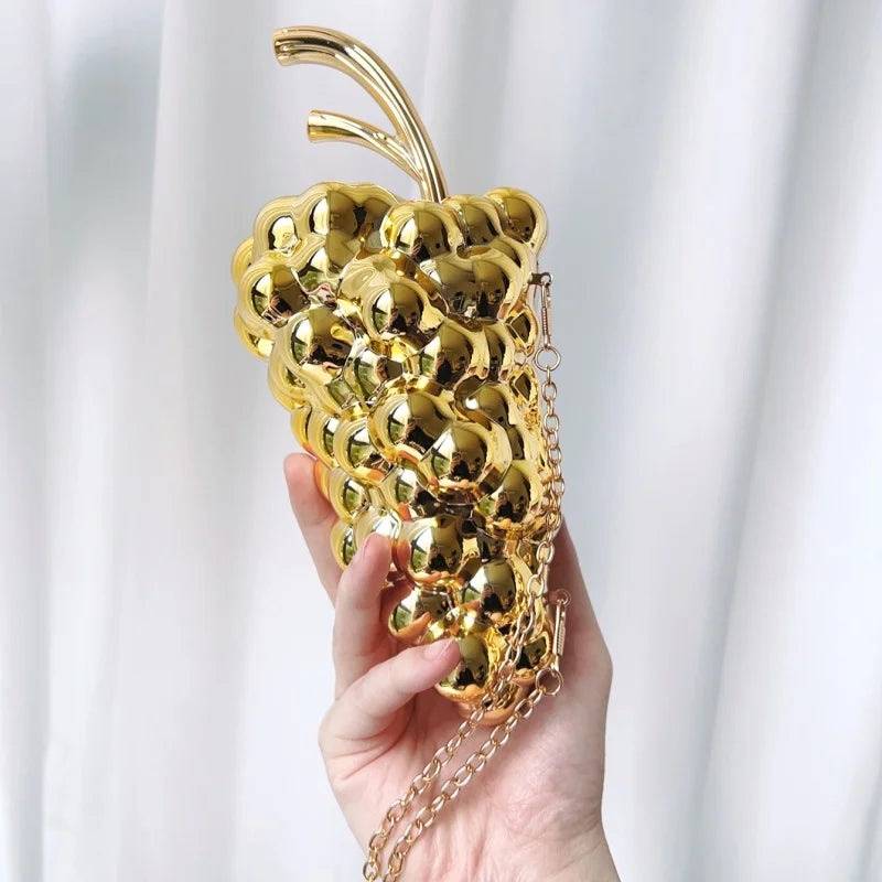 Acrylic Creative Design Grape Shaped Electroplated Banquet Bag Trendy Glossy Irregular Shaped Clutch Bag Wedding Purse Handbags