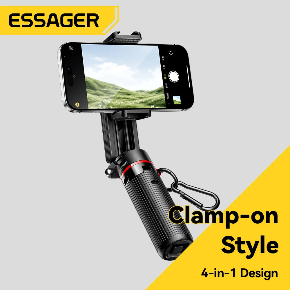 Essager 4-in-1 Multifunctional Magnetic  mini Selfie Stick with 360°Rotation Wireless Bluetooth Control Magnetic Clamp-on Holder