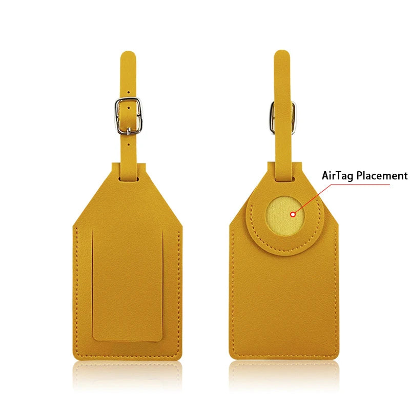 PU Leather Luggage Tag with Tracker Holder Privacy Flap ID Card Window Adjustable Buckle Travel Suitcase Name Label Accessories
