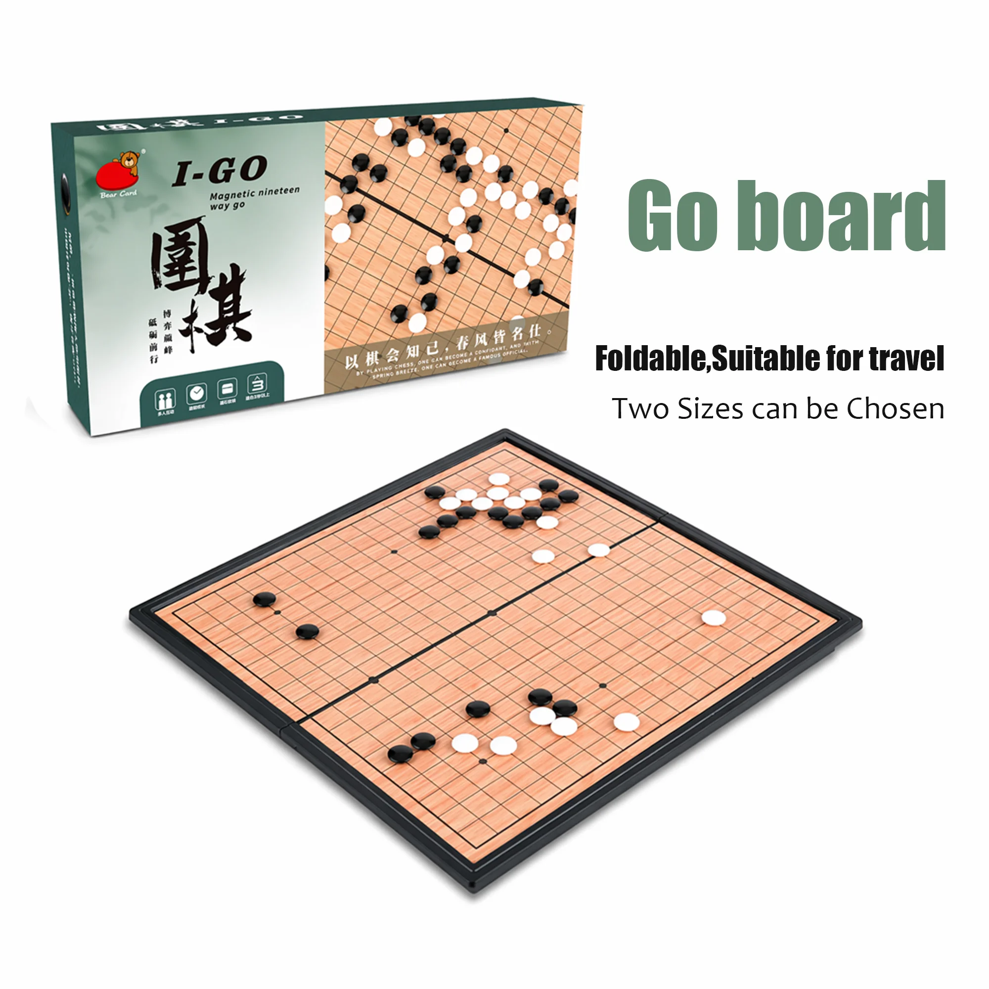 Folding Go Board Set 13 19 Line Gomoku Chess Set Portable Travel Educational Puzzle Game for Kids Adults Beginners Gift