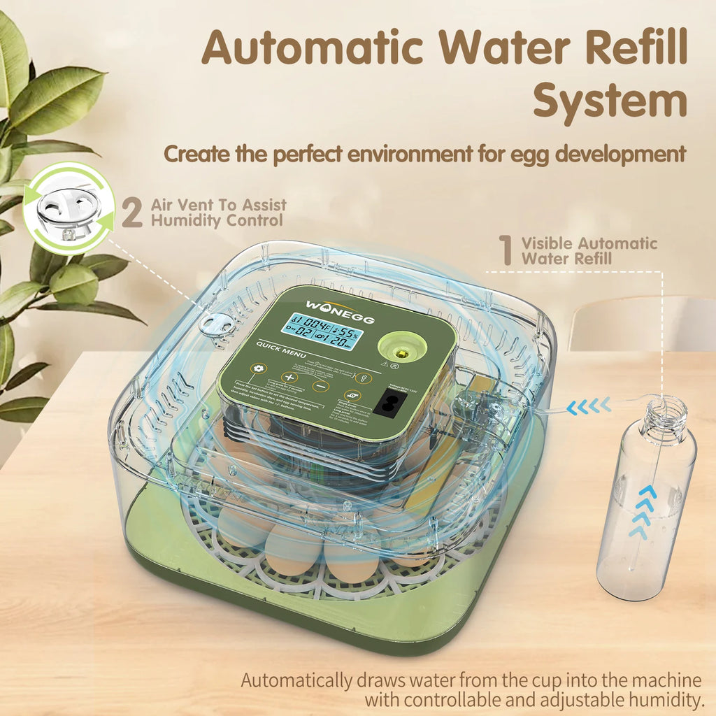 12 Eggs Incubator For Hatching Eggs, Temp And Humidity Control, 360°View Auto Water Adding, Egg Candler Egg Turning Countdown Ha