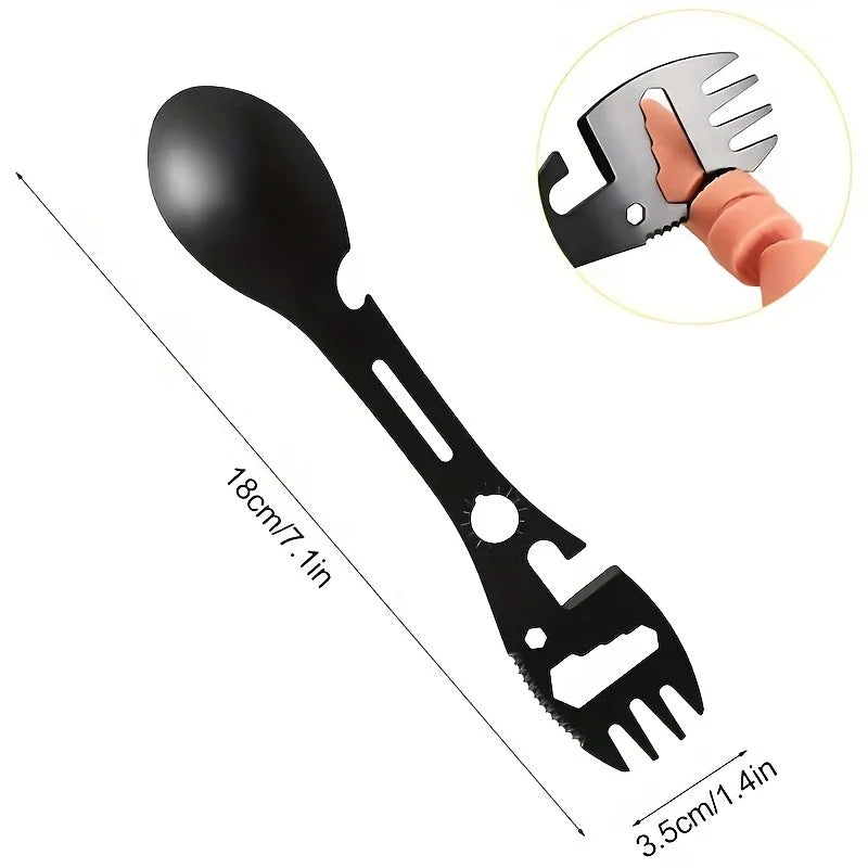 Multifunctional Whistle Knife Outdoor Camping Survival Spork with Multitool Wrench Bottle Opener Kitchen Spoon