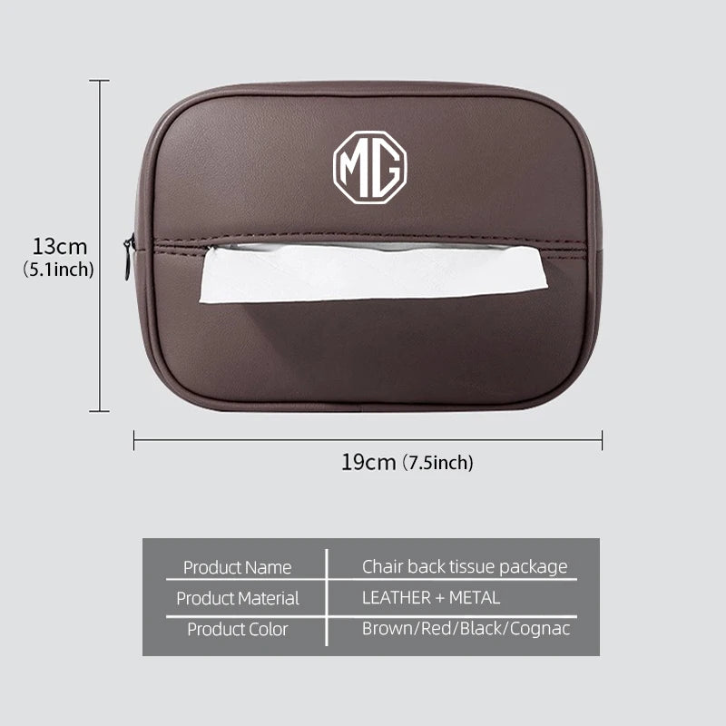 Universal Car Tissue Box Leather Auto Seat Back Tissue Dispenser For MG 6 3 5 7 TF ZR ZS HS GS GT Hector RX5 RX8 350 550