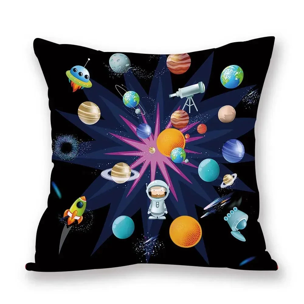Cosmic pattern of the Sun, planets Double-sided Printed pillow cover Short plush Suitable living rooms sofas throw cushion cover