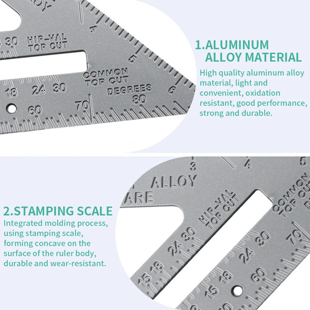 7-inch imperial set square, 90-degree reinforced silver set square, aluminium alloy carpenter’s measuring ruler