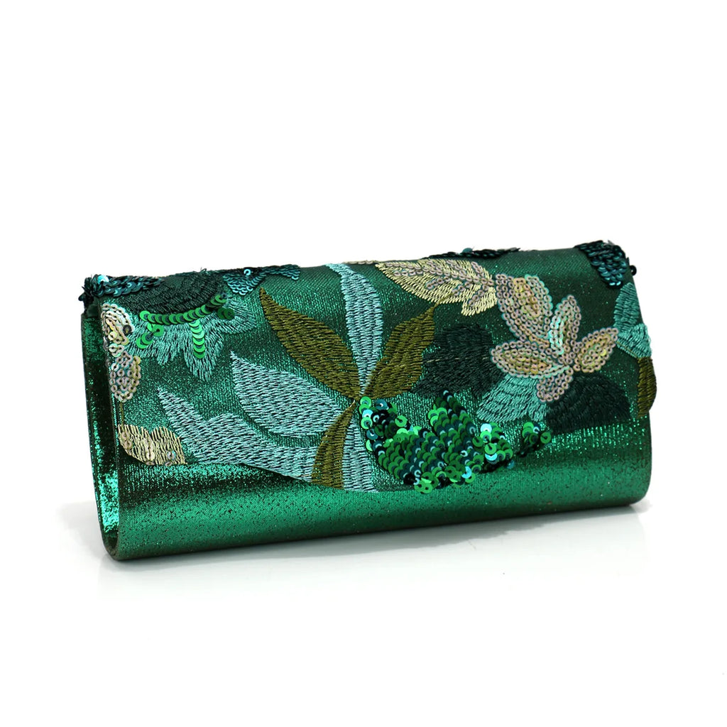 Spring and summer new dark green flower dinner bag light luxury envelope bag women's elegant fashion dress clutch bag