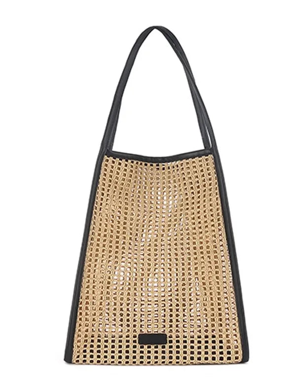 Khaite Laffey Grass Woven Tote Bag Large Capacity Hollow Underarm Beach Vacation Single Shoulder Bag Soft Leather Handbag