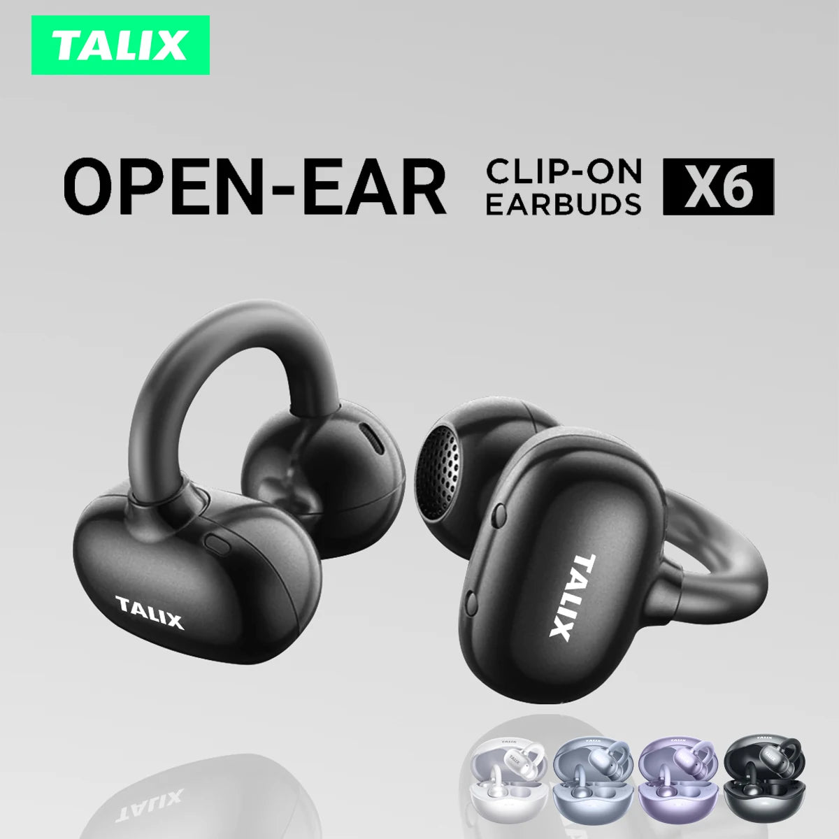 TALIX Ultra Open Ear Earbuds X6 Clip-On Headphone with Directional Sound Ultra-Light Comfort Fit 40H Playtime Spatial Sound
