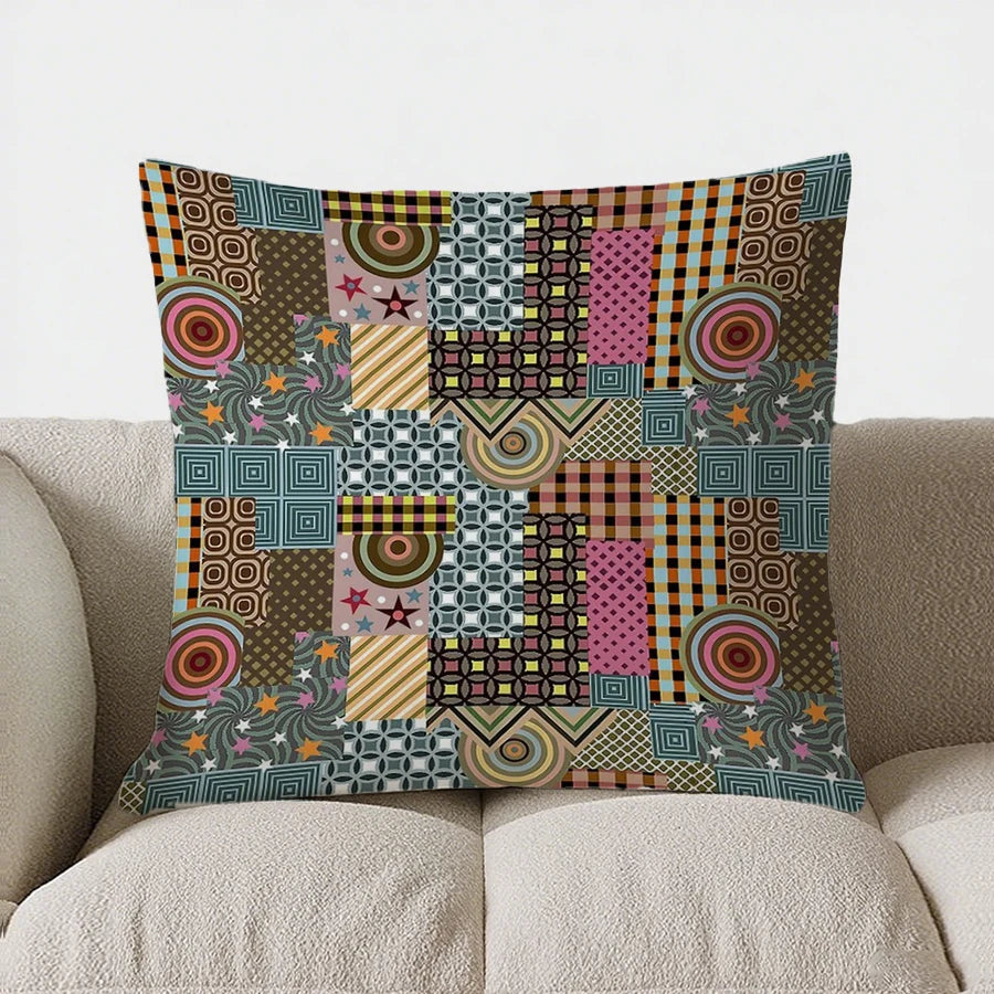 Colorful Geometric Patchwork Pattern Double-sided Printed pillow cover Short plush Suitable living room sofa throw cushion cover