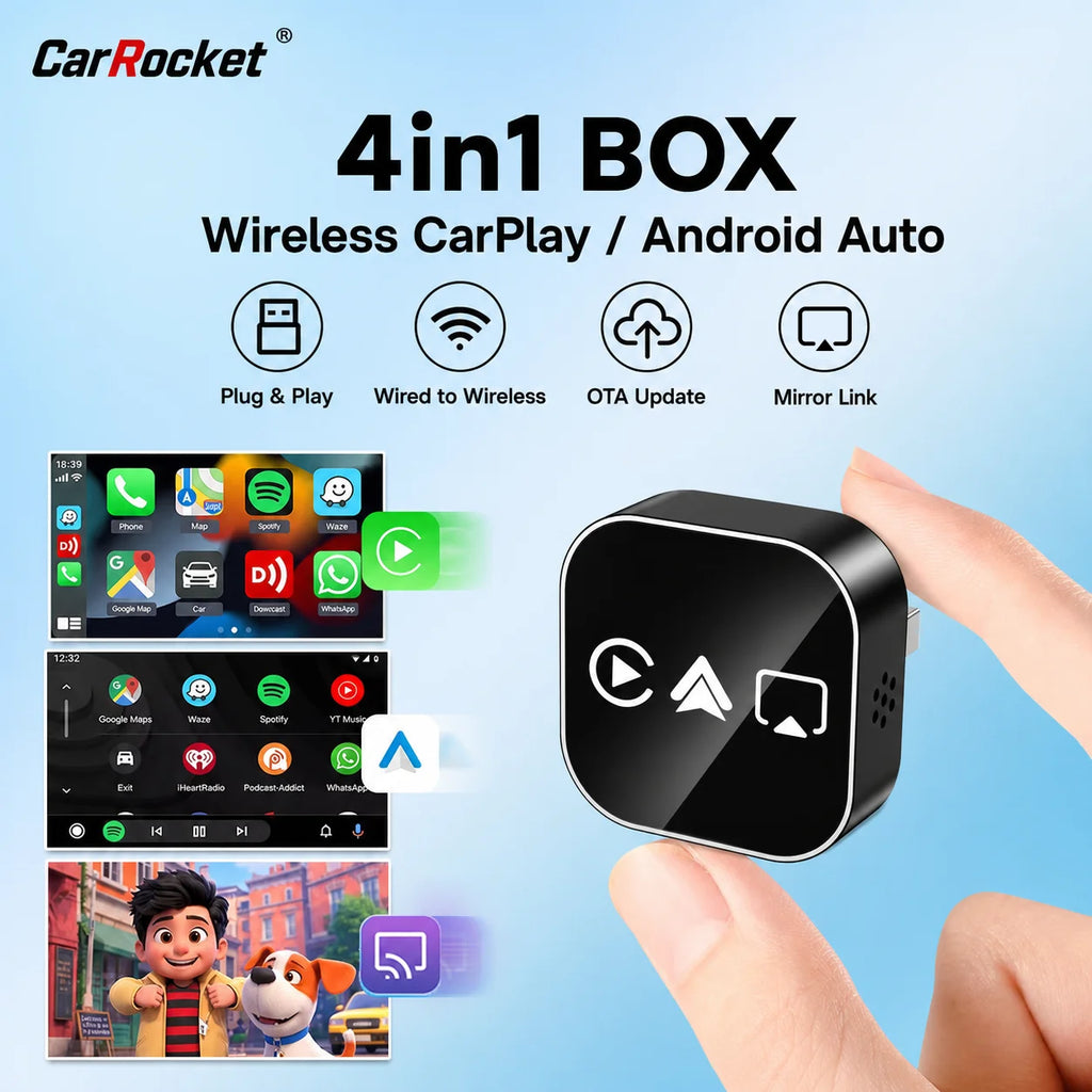 4in1 Wireless Carplay Smart Box Android Auto Adapter Mirror Link Airplay Plug&Play Connect For VW Toyota Nissan Honda Kia Opel