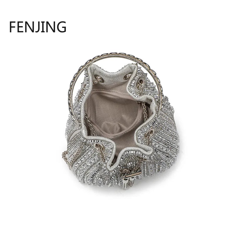 Evening Banquet Bag Luxury Designer Purses and Handbags Bag for Women Bucket Clutch Purse Tassel Crystal Rhinestone Shoulder Bag
