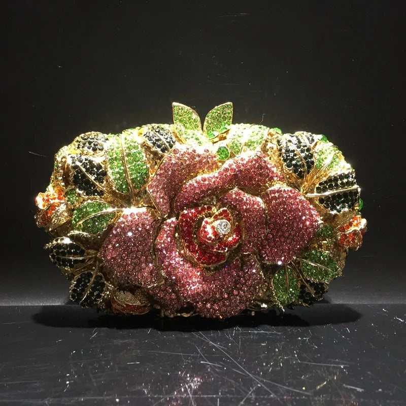 A flower cut-out diamond dinner bag, diamond bag, women's clutch